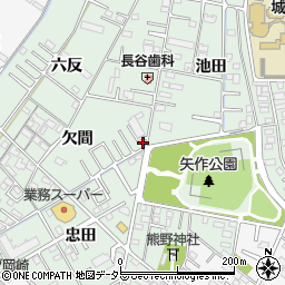 愛知県岡崎市中園町欠間9周辺の地図