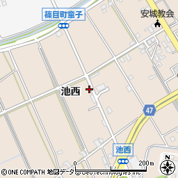 愛知県安城市池浦町池西110周辺の地図