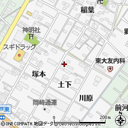 愛知県岡崎市東大友町土下3周辺の地図