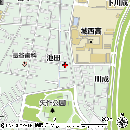 愛知県岡崎市中園町池田周辺の地図