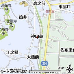 愛知県知多市佐布里神田鼻周辺の地図