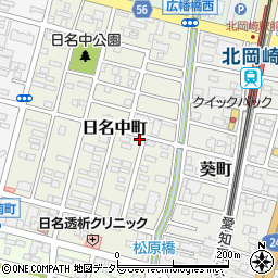 愛知県岡崎市日名中町3-14周辺の地図