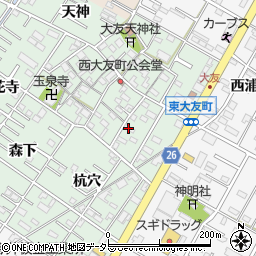 愛知県岡崎市西大友町（桃々木）周辺の地図