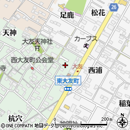 愛知県岡崎市西大友町諏訪周辺の地図