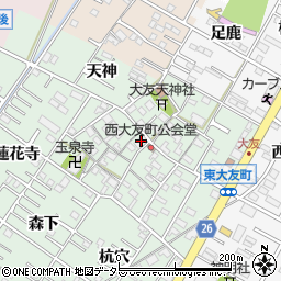 愛知県岡崎市西大友町桃々木47周辺の地図