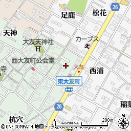 愛知県岡崎市西大友町（諏訪）周辺の地図