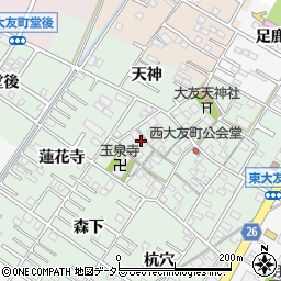 愛知県岡崎市西大友町寺山周辺の地図