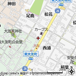 愛知県岡崎市東大友町松花42周辺の地図