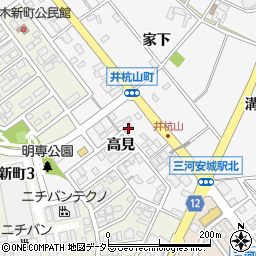 愛知県安城市井杭山町高見周辺の地図