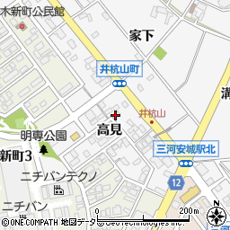 愛知県安城市井杭山町（高見）周辺の地図