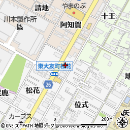 愛知県岡崎市東大友町松花75-1周辺の地図