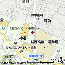 愛知県岡崎市舳越町神道周辺の地図