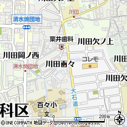京都府京都市山科区川田百々周辺の地図