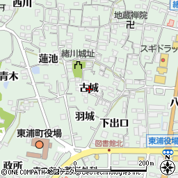 愛知県知多郡東浦町緒川古城周辺の地図