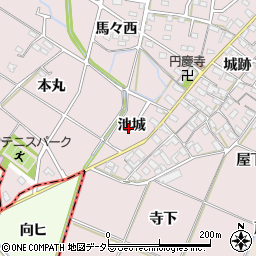 愛知県岡崎市小針町池城周辺の地図