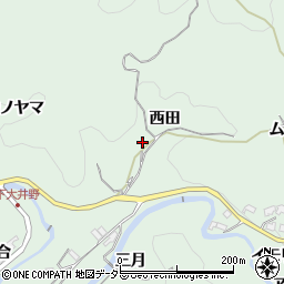 愛知県岡崎市大井野町西田周辺の地図