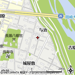 愛知県岡崎市森越町与治周辺の地図
