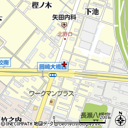愛知県岡崎市北野町東河原11周辺の地図