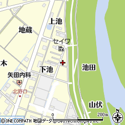 愛知県岡崎市北野町池田周辺の地図
