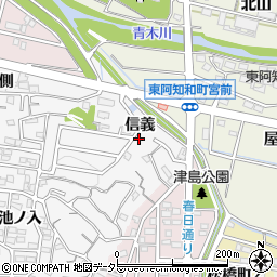 愛知県岡崎市百々町信義周辺の地図