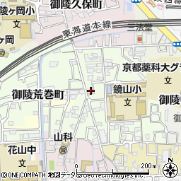 京都府京都市山科区御陵血洗町周辺の地図