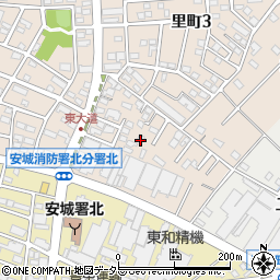 愛知県安城市里町東大道周辺の地図
