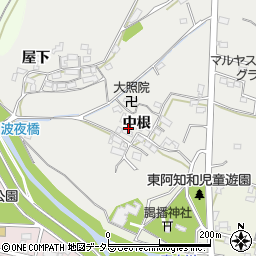 愛知県岡崎市西阿知和町中根周辺の地図