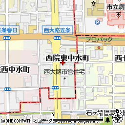 京都府京都市右京区西院東中水町周辺の地図