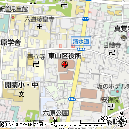 京都市役所東山区役所　保健福祉センター子どもはぐくみ室保育所入所児童手当子ども医療児童扶養手当周辺の地図