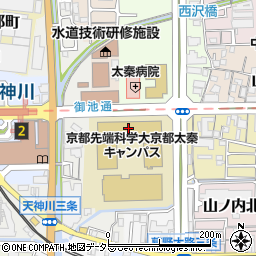 京都先端科学大学　京都太秦キャンパス　北館　みらいホール周辺の地図