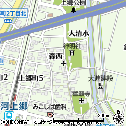 愛知県豊田市上郷町森西1-2周辺の地図