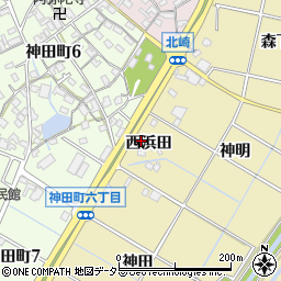 愛知県大府市北崎町西浜田周辺の地図