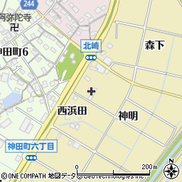 愛知県大府市北崎町神明周辺の地図