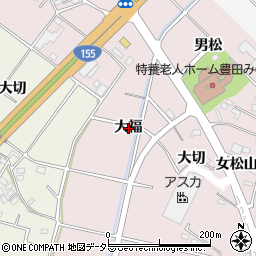 愛知県豊田市中根町大福周辺の地図