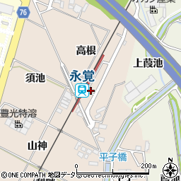 愛知県豊田市永覚町（上高根）周辺の地図
