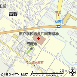 栗東市役所　学校給食共同調理場周辺の地図