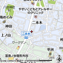 愛知県東海市荒尾町二本木周辺の地図