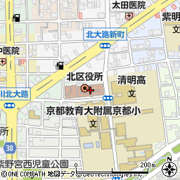 京都市役所　北区役所市民窓口課記録担当周辺の地図
