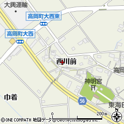 愛知県豊田市高岡町西川前周辺の地図