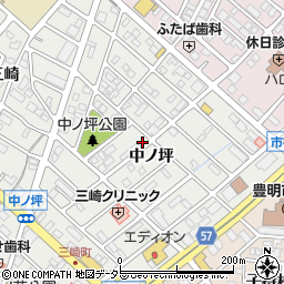 愛知県豊明市三崎町中ノ坪周辺の地図