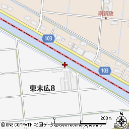 愛知県弥富市東末広町（南飛島チノ割）周辺の地図