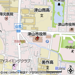 津山市役所総務部　人事課研修労務係周辺の地図