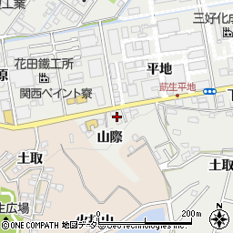 愛知県みよし市莇生町（山際）周辺の地図