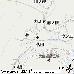 愛知県豊田市東大島町仏田周辺の地図
