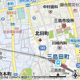 静岡県三島市北田町7周辺の地図