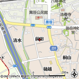 愛知県みよし市黒笹町前田周辺の地図