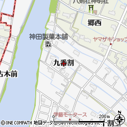 愛知県愛西市善太新田町（九番割）周辺の地図