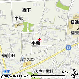愛知県日進市浅田町（平池）周辺の地図
