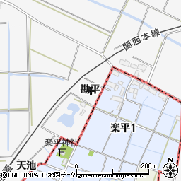 愛知県愛西市本部田町勘平周辺の地図