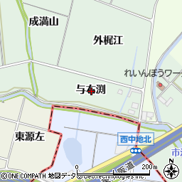 愛知県愛西市西條町与右渕周辺の地図